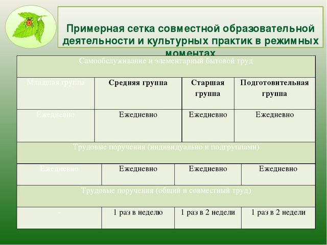 Представьте план работы по трудовому воспитанию в течение дня в средней группе