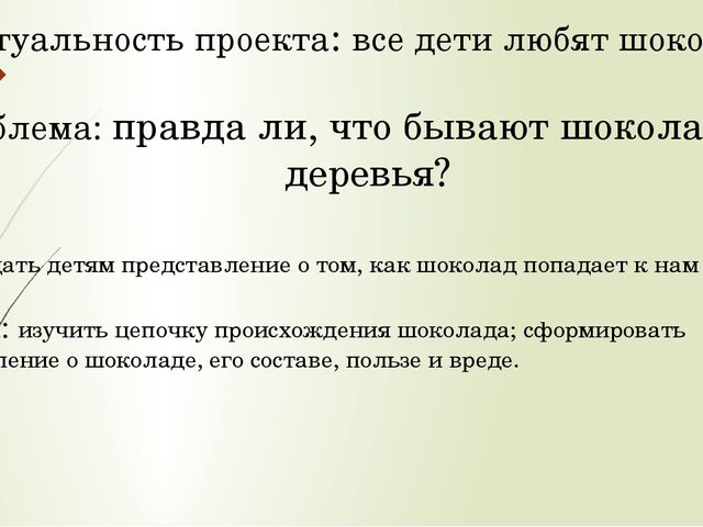 Презентация: Познавательно исследовательский проект: "Из чего делают шоколад"