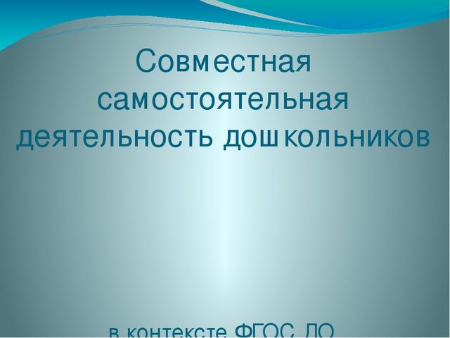 Презентация "Совместная самостоятельная деятельность дошкольников"