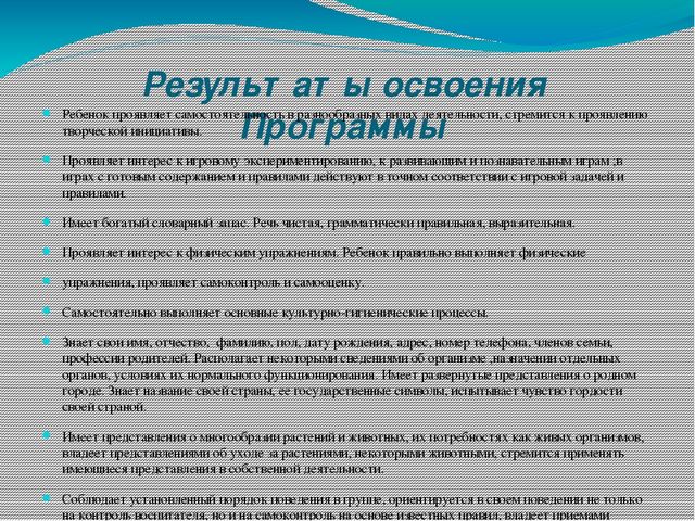 Рабочая программа подготовительной группы