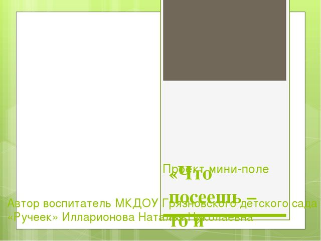 Презентация проект мини-поле для старшего дошкольного возраста "Что посеешь - то и пожнешь"