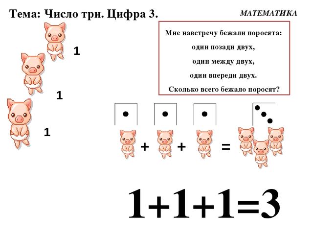 Третью число. Образование числа 3. Задания по математике число 3. Число и цифра три. Задача по математике про поросят.