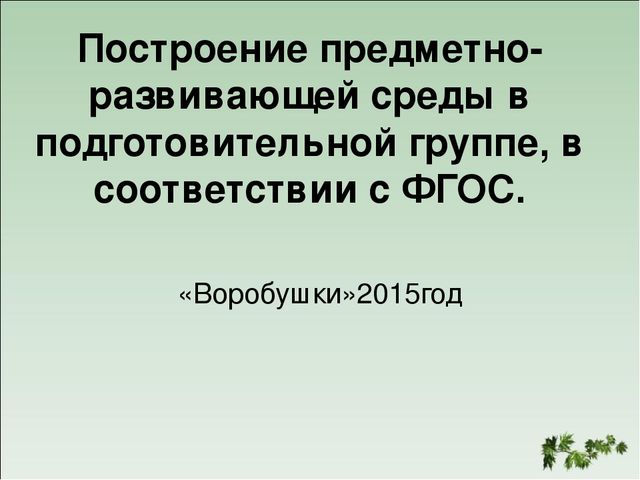 Презентация "Особенности развивающей среды в дошкольном учреждении"