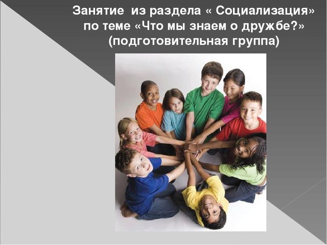 Занятие из раздела «Социализация» по теме «Что мы знаем о дружбе?» (подготовительная группа)