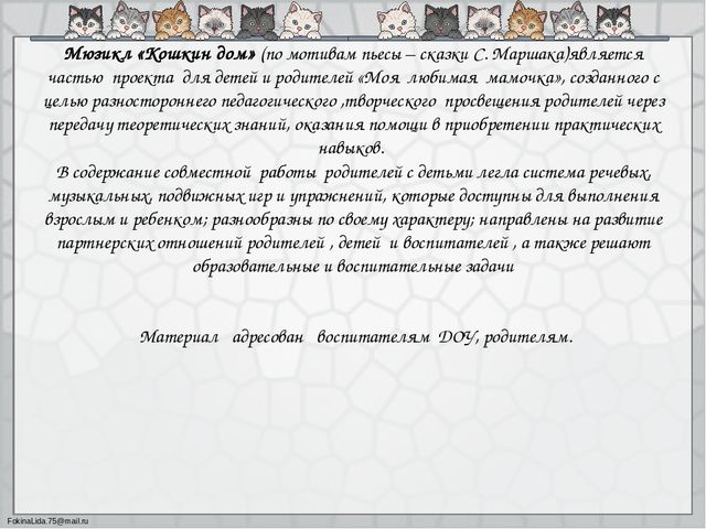 Мюзикл "Кошкин дом" (Итоговое мероприятие проекта "Моя мама лучше всех"