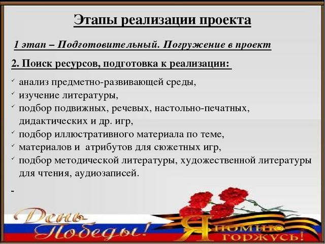 Педагогический проект ко Дню Победы «Я помню, я горжусь»