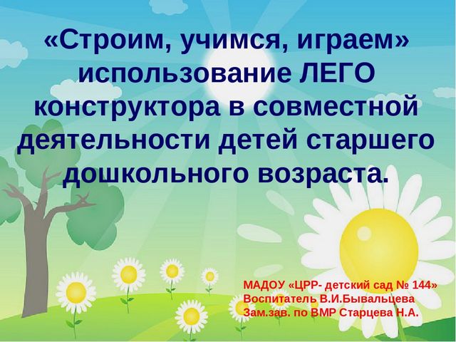 «Строим, учимся, играем» использование ЛЕГО конструктора в совместной деятельности детей старшего дошкольного возраста.