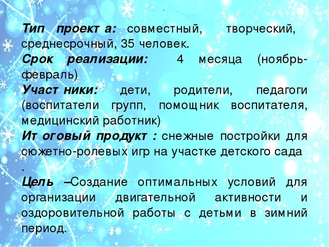 Презентация : Проект "Зимние забавы"