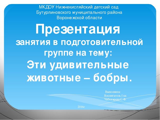 Занятие на тему: "Эти удивительные животные - бобры"