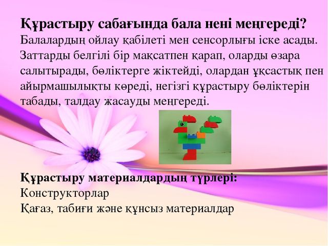 Презентация по конструированию на тему "Құрастыру балабақшада"