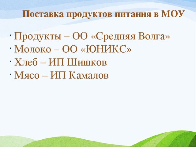 ОРГАНИЗАЦИЯ ПИТАНИЯ В ДОШКОЛЬНЫХ ГРУППАХ