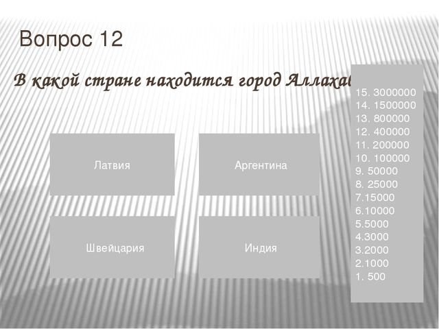 Презентация : Игра "Кто хочет стать миллионером" на тему Страны мира