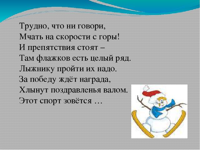 Зимние виды спорта (познавательное развитие)