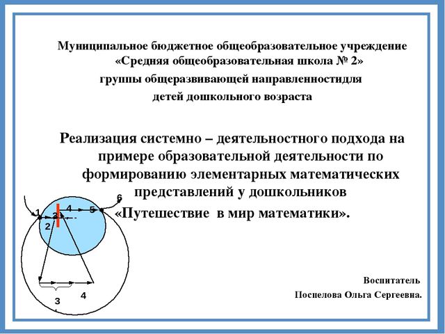 Реализация системно – деятельностного подхода на примере образовательной деятельности по формированию элементарных математических представлений у дошкольников «Путешествие в мир математики».