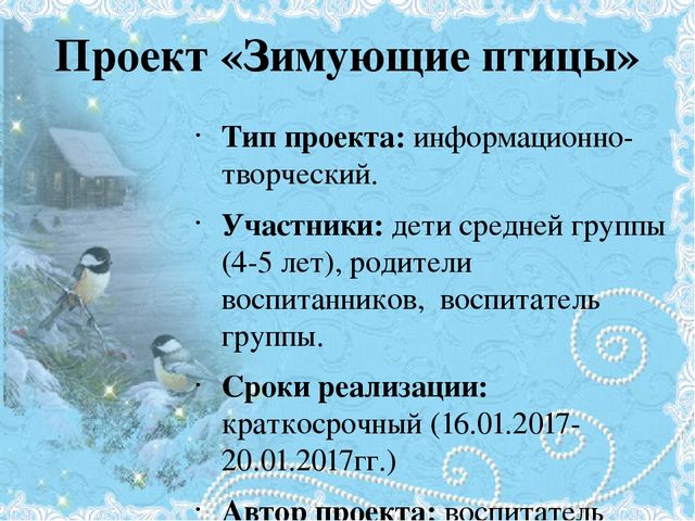 Проект Зимующие птицы 4-5 лет
