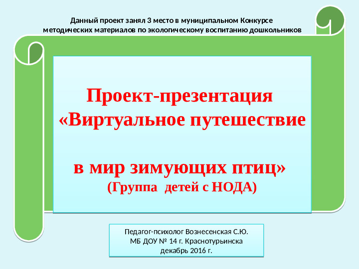 Проект-презентация «Виртуальное путешествие в мир зимующих птиц» (Группа детей с НОДА).