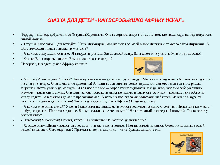 Проект-презентация «Виртуальное путешествие в мир зимующих птиц» (Группа детей с НОДА).