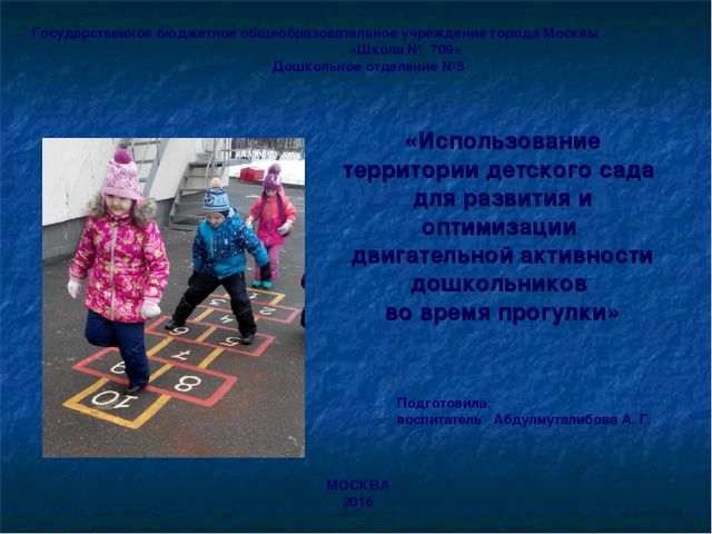 Доклад " Использование территории детского сада для развития и оптимизации двигательной активности дошкольников во время прогулки»