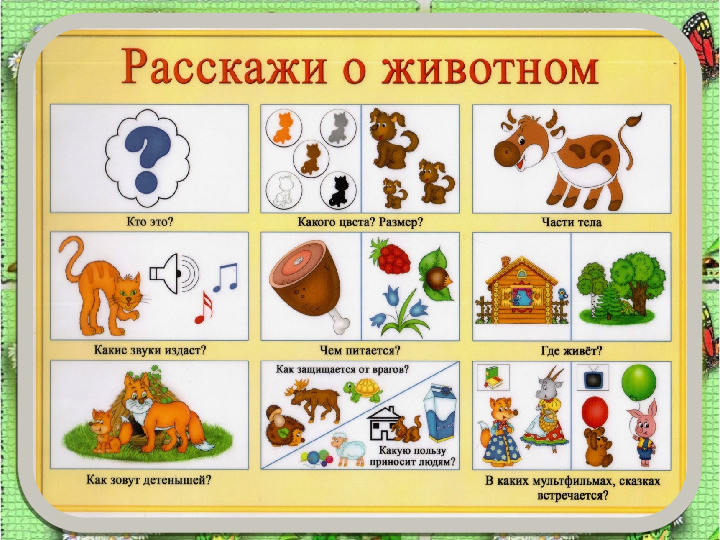 Занятие по развитию речи «Составление описательного рассказа животных с использованием схемы»