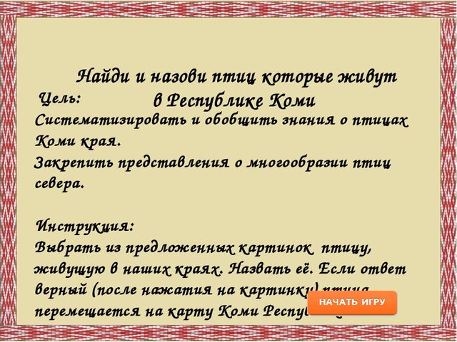 Дидактическая игра "Птицы Республики Коми"