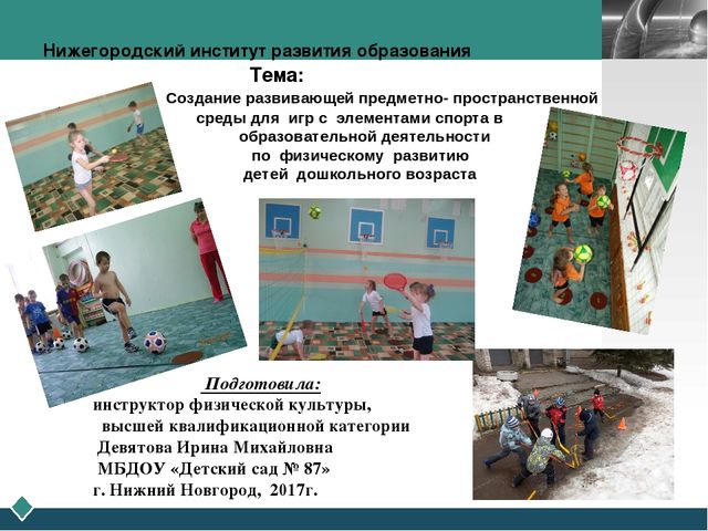 Создание развивающей предметно- пространственной среды для игр с элементами спорта в образовательной деятельности по физическому развитию