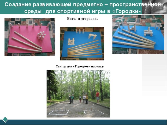 Создание развивающей предметно- пространственной среды для игр с элементами спорта в образовательной деятельности по физическому развитию