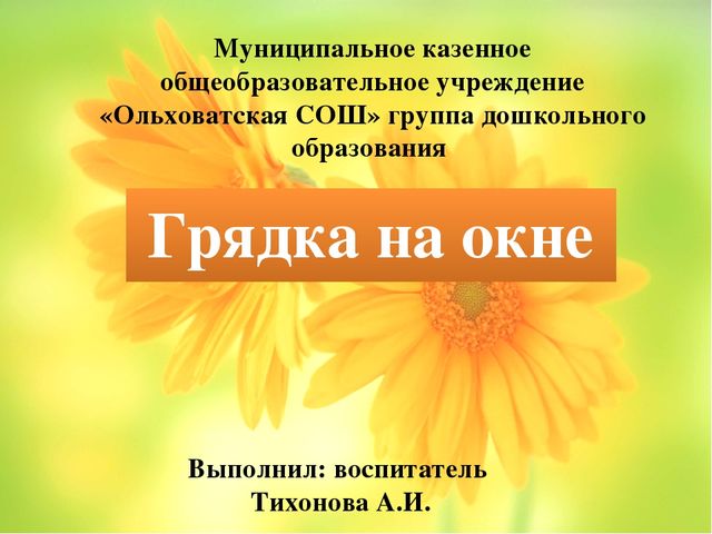 Презентация событий из жизни группы на тему "Грядка на окне"