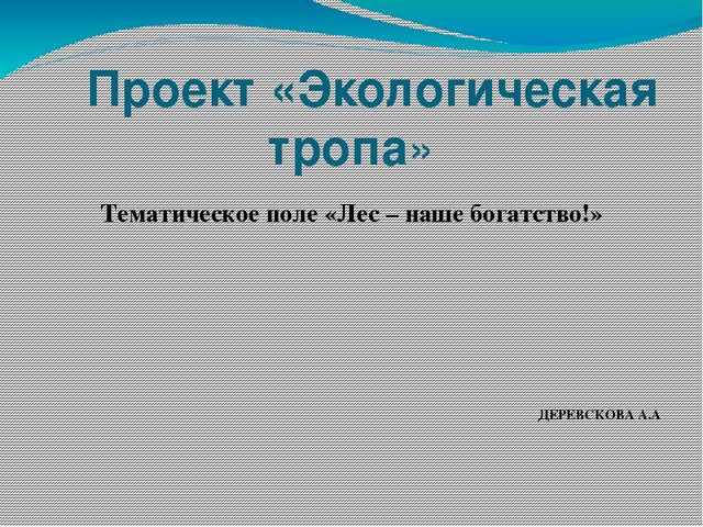 Проект по экологическому воспитанию «Экологическая тропа»