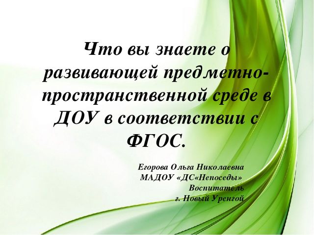 Презентация "Что вы знаете о развивающей предметно- пространственной среде в ДОУ в соответствии с ФГОС"