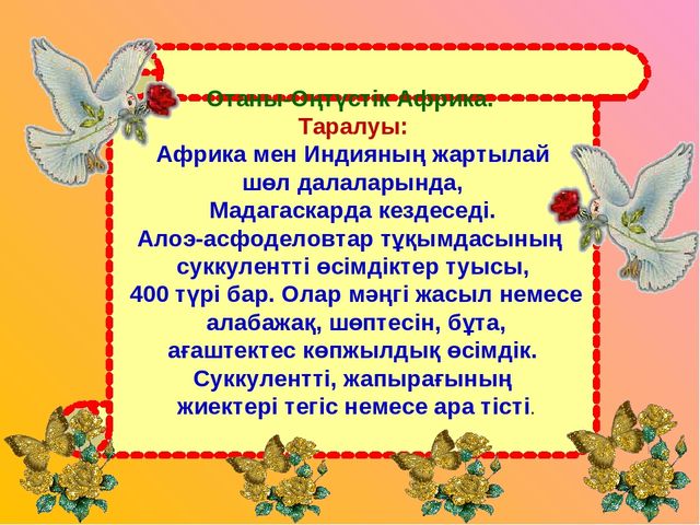 Презентация "Алоэ өсімдігінің ерекшіліктер және өсімдік қасиеті"