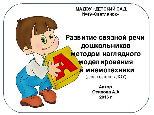 Презентация "Развитие связной речи дошкольников методом наглядного моделирования"