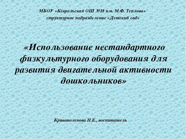 Презентация "Использование нестандартного физкультурного оборудования для развития двигательной активности дошкольников"