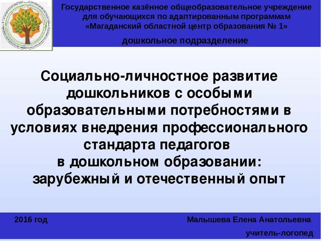 Презентация "Социально-личностное развитие дошкольников с ОВЗ в условиях внедрения проф стандарта педагога в дошкольном образовании: зарубежный и отечественный опыт"