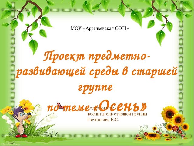 Проект "ПРЕДМЕТНО - РАЗВИВАЮЩАЯ СРЕДА НА ТЕМУ "ОСЕНЬ"