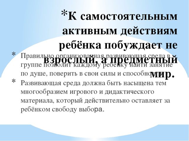 Предметно – развивающая среда и образовательная среда – как средство формирования и поддержки детской инициативы