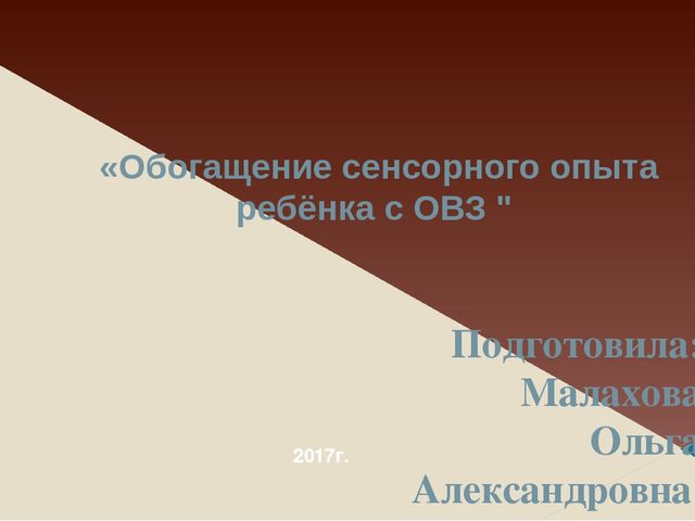 Презентация из опыта работы в лекотеке: " Обогащение сенсорного опыта ребёнка с ОВЗ "