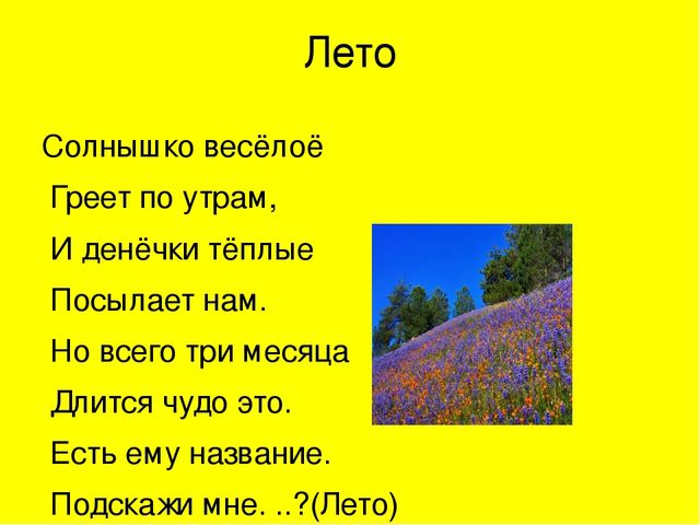 Презентация для средней группы детского сада на тему :"Загадки о лете"