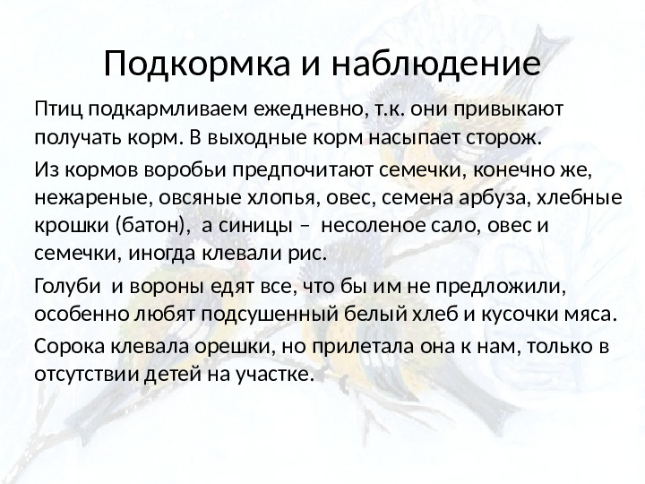 Опыт работы. Организация экологического проекта "Кормушка для пичужки".