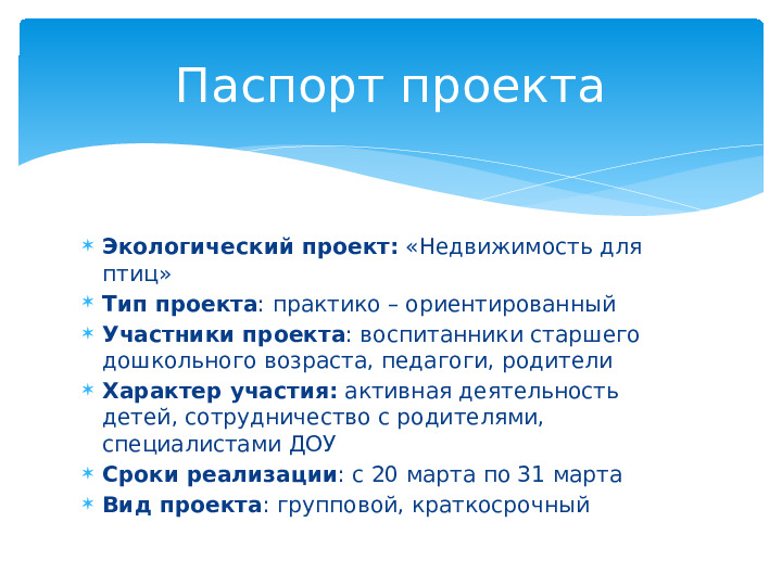 Опыт работы. Проект "Кормушка для пичужки".