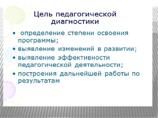 Презентация: "Особенности содержания и организации педагогической диагностики".