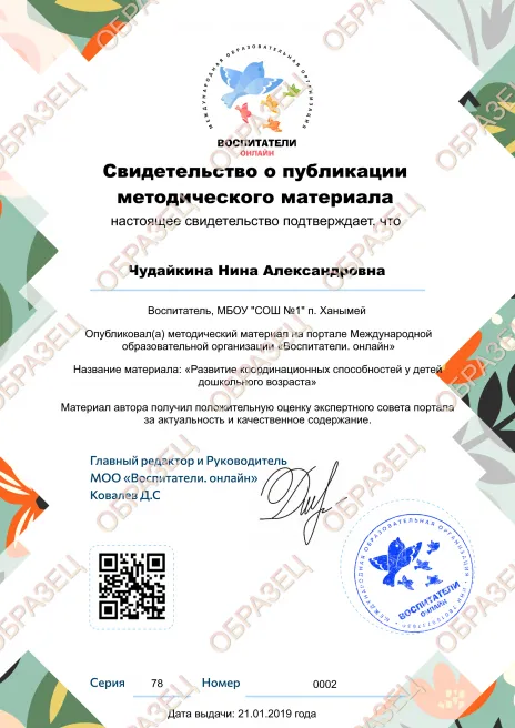 Свидетельство о публикации методического материала