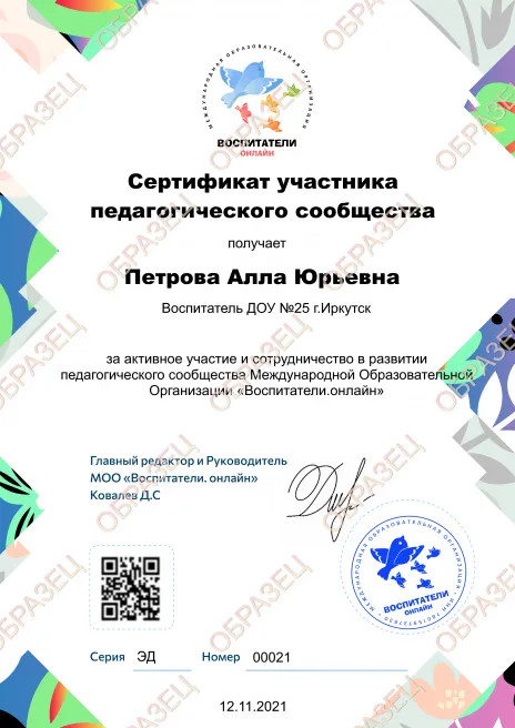 Сертификат участника педагогического сообщества